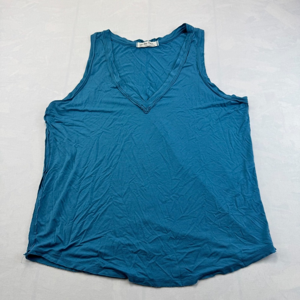 We The Free People Moon Dance Tank Top Womens L Blue V-Neck Relaxed Fit Pullover